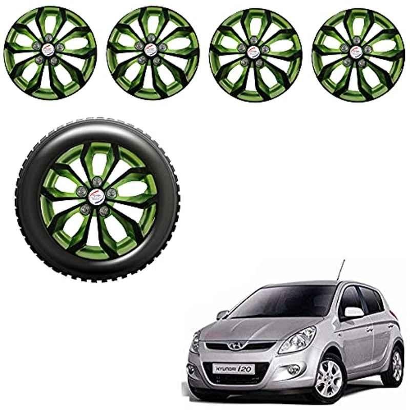 Auto Pearl 4 Pcs 14 inch Black & Green ABS Press Type Hubcap Wheel Cover Set with Retention Ring for Hyundai I20Type1
