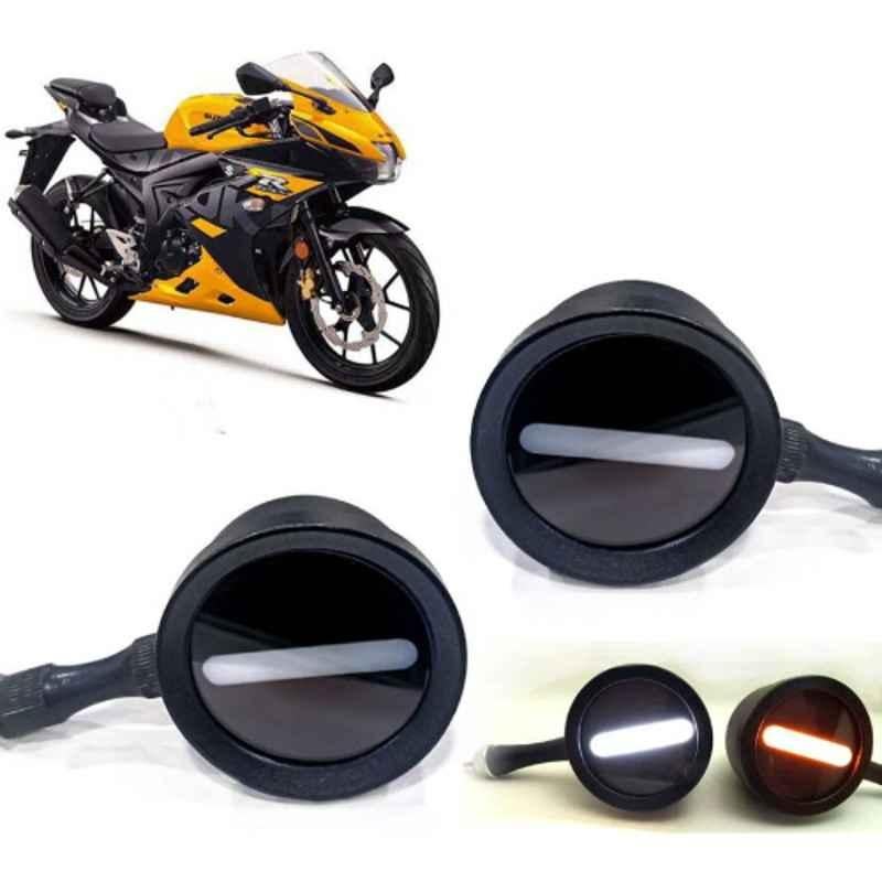 Auto Pearl 2 Pcs 12V Black Bike Front LED Indicator Light Set for Suzuki GSX, F357