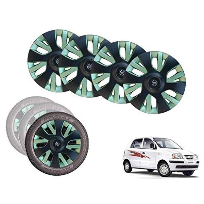 Auto Pearl 4 Pcs 13 inch Black & Green ABS Hubcap Wheel Cover Set with Retention Ring for Hyundai SantroXing