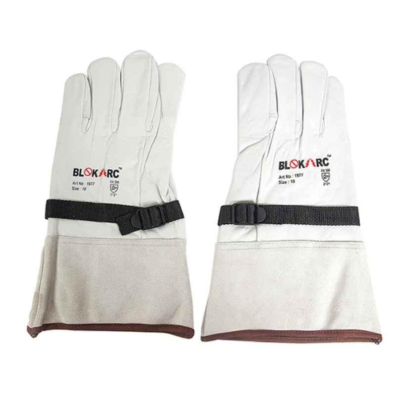 BLOCKARC 13 inch Leather Protector White Gloves, LPG-CL4-BLOKARC, Size: 10