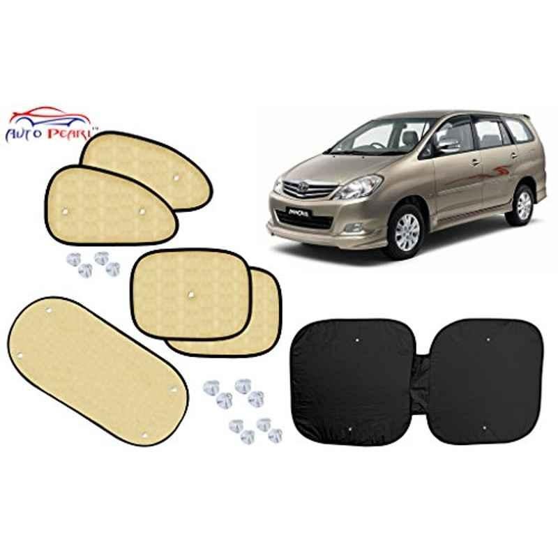 Auto Pearl 6 Pcs PVC & Mesh Beige Window, Front & Rear Sun Shade Set for Toyota Innova