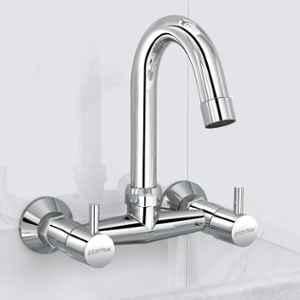 Plantex Pure Brass Sink Mixer Tap Hot & Cold with 360 deg Swivel Spout/Mixer Tap for Kitchen Sink with Brass Wall Flange & Teflon Tape/Kitchen Sink Tap (Mirror-Chrome Finish)