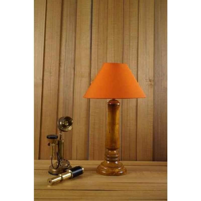 Tucasa Mango Wood Tan Table Lamp with 10 inch Polycotton Orange Pyramid Shade, WL-205