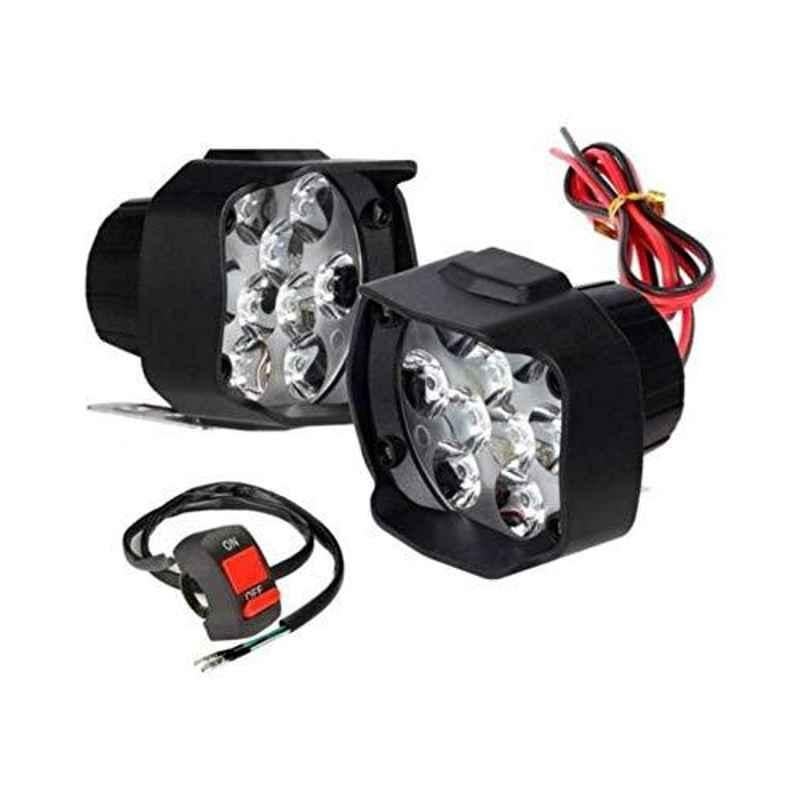 RA Accessories 2Pc Black 15W 9 LED Universal Fog Light & On/Off Switch Set for Bike and Car