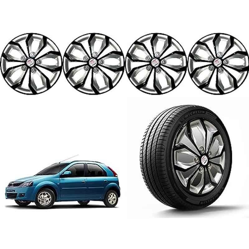Auto Pearl 4 Pcs 14 inch Polypropylene Black & Silver Press Type Car Wheel Cover Set with Retention Ring for Mahindra Verito Vibe, 14WC_Pearl_Rev_VeritoVibe