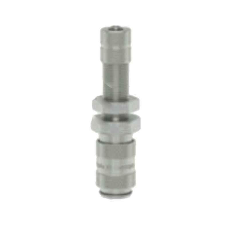 Ludcke 4x6mm Plain ESMC 4 TQSVAB Double Shut Off Micro Quick Connect Coupling with Hose Squeeze Nut & Bulkhead Screwing, Length: 45 mm