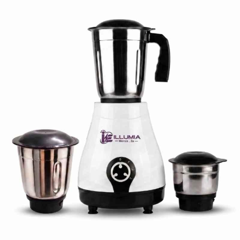 Illumia Electricals 550W ABS Black & White Mixer Grinder with 3 Stainless Steel Jars, Monza 3x