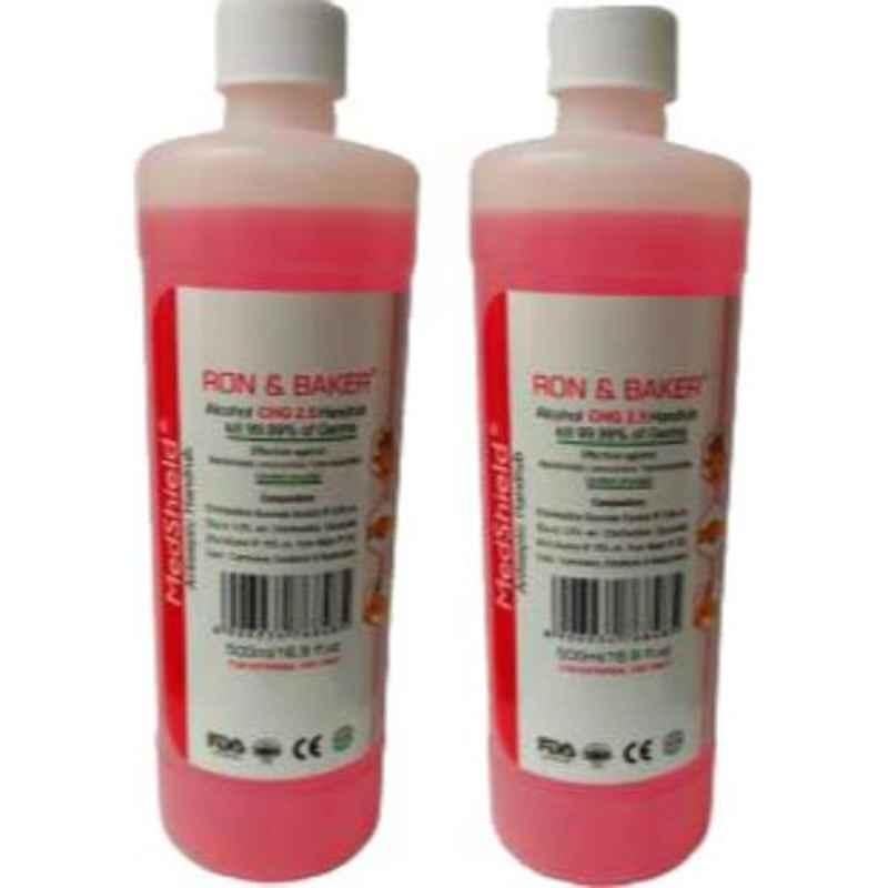 Ron & Baker 500ml Pink Medshield Alcohol Based CHG Hand Rub Sanitizer, RBHR500-P2 (Pack of 2)