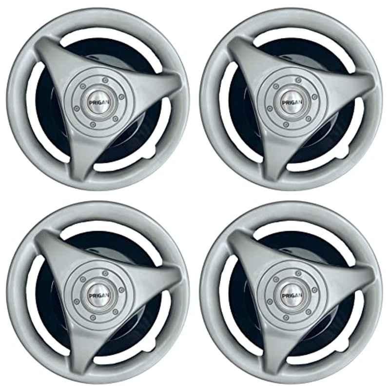 Prigan 4 Pcs 13 inch Polypropylene Silver Universal Wheel Cover Set, ATR Silver Black 13