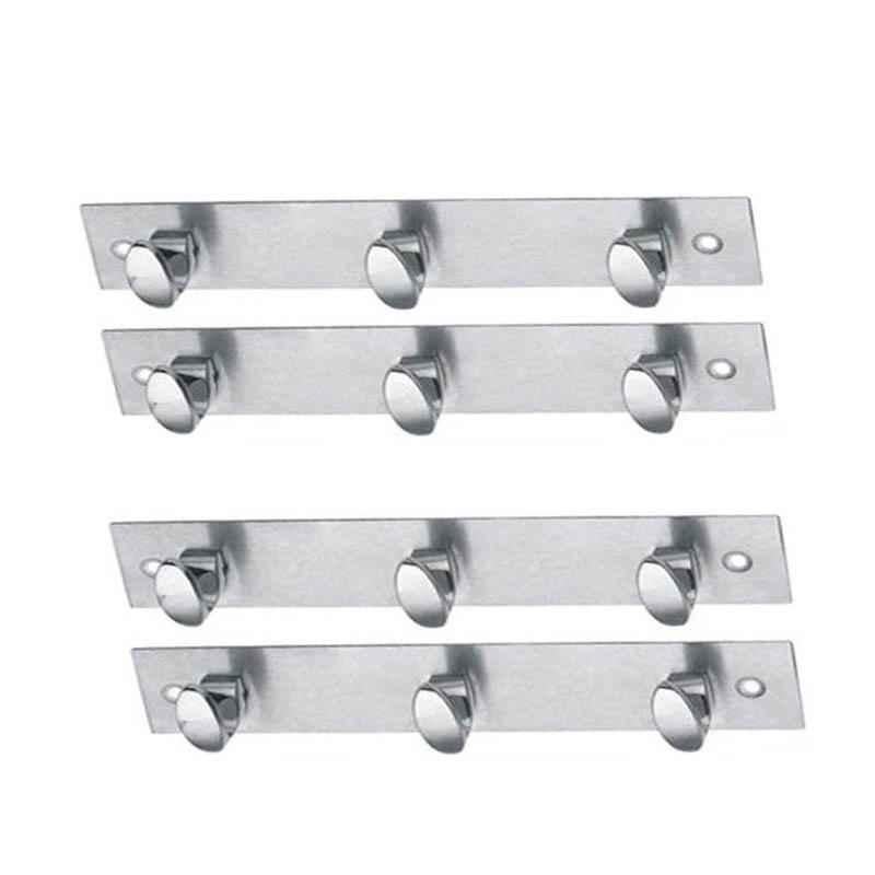 Smart Shophar 3 Legs Stainless Steel And Aluminium Alloy Silver Trums Wall Hook, SHA43WH-TRUM-SL03-P4 (Pack of 4)