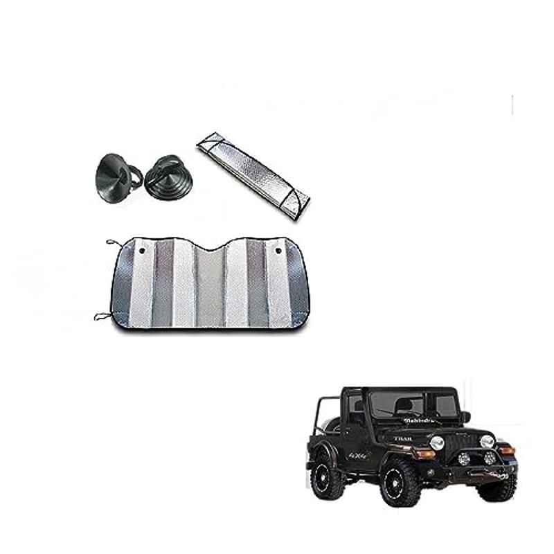 Kozdiko Aluminium Foil UV Protection Silver Windshield Sun Shade for Mahindra Thar Old