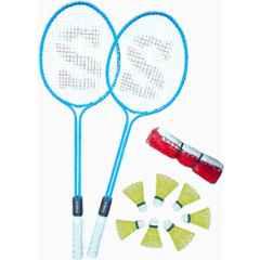 STYRKR Alloy Steel Blue Badminton Racquet Set of 2 Steel Frame with Shuttlecocks 7 & Net