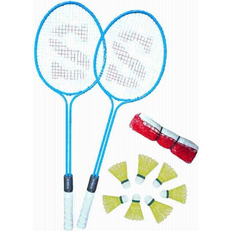 STYRKR Alloy Steel Blue Badminton Racquet Set of 2 Steel Frame with Shuttlecocks 7 & Net
