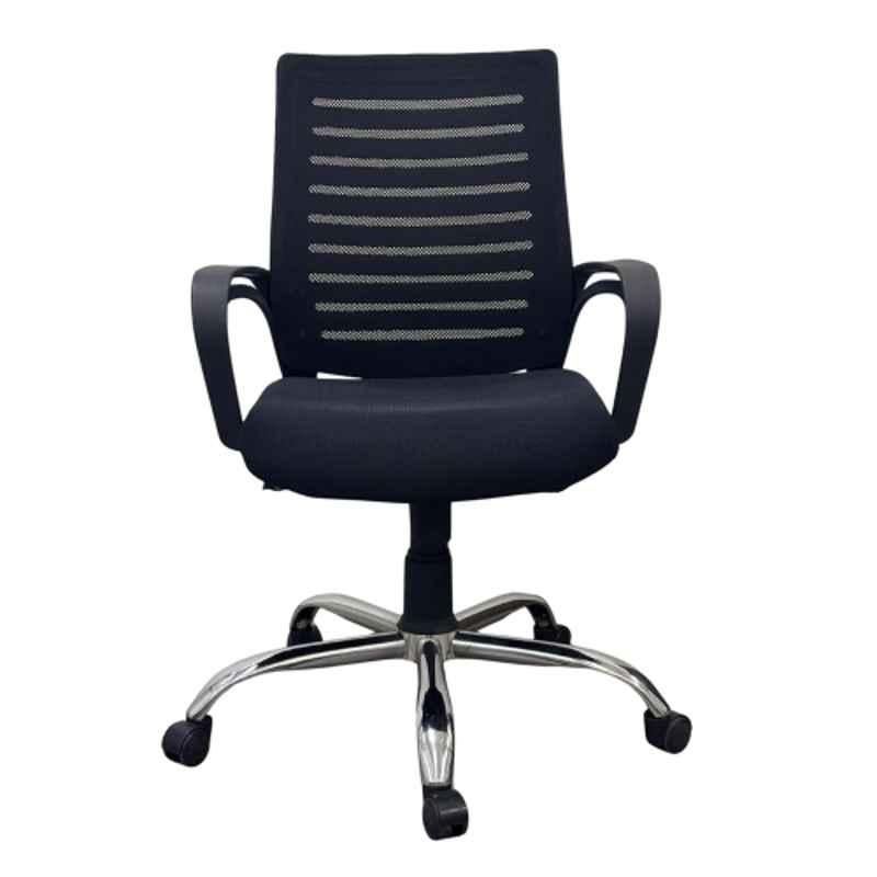Woodberg Aspire Fabric Cushion Black Medium Back Ergonomic Office Chair with Fixed Armrests & Wheels, PF-8675