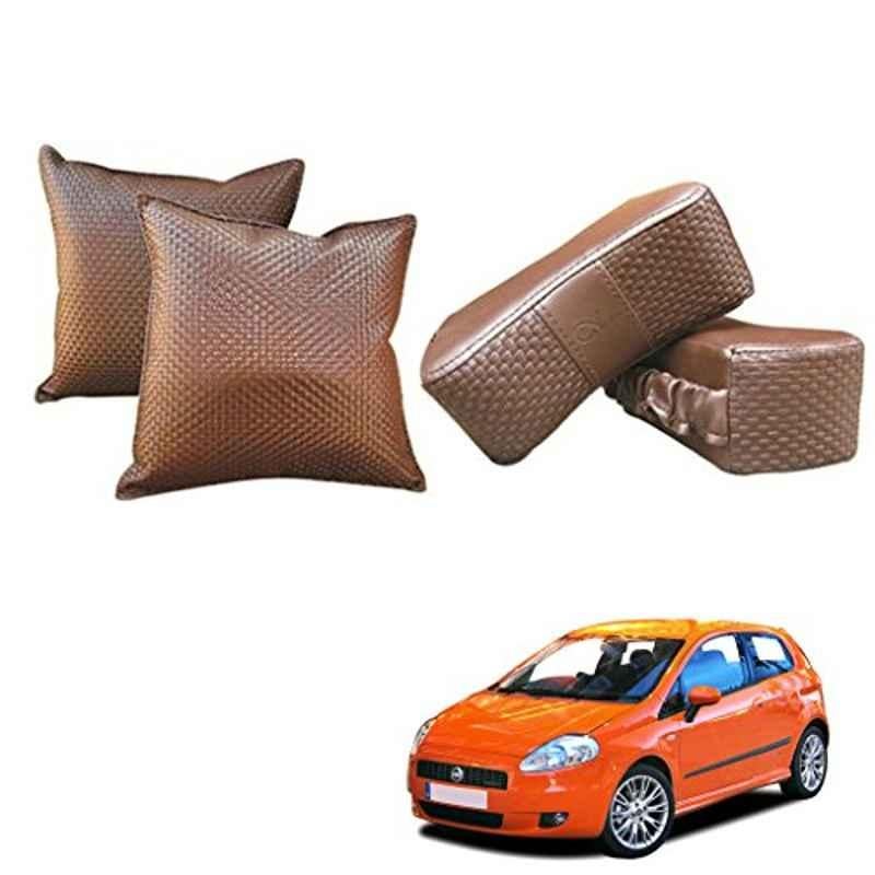 Kozdiko Faux Leather Cola One Pair Cushion Pillow & One Pair Neck Rest Combo for Fiat Grand Punto