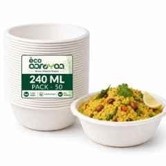 Eco Aaroyaa 240ml Bagasse Round Disposable Bowl (Pack of 50)