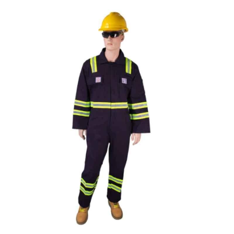 Empiral Safeguard Pro Navy Blue 260 GSM Cotton FR Coverall with 2 inches Dual Tone FR Reflective Tape, E310052801, Size: S