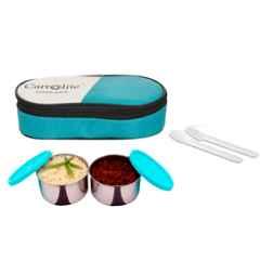 Carrolite 400ml Blue & Black Stainless Steel Lunchbox, Trendy_1000 (Pack of 2)