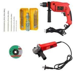 Hillgrove HGCM391M1 850W Angle Grinder, 700W Drill Machine, 5-in-1 Screwdriver & 5 Pcs Drill Bits Combo, HGCM690