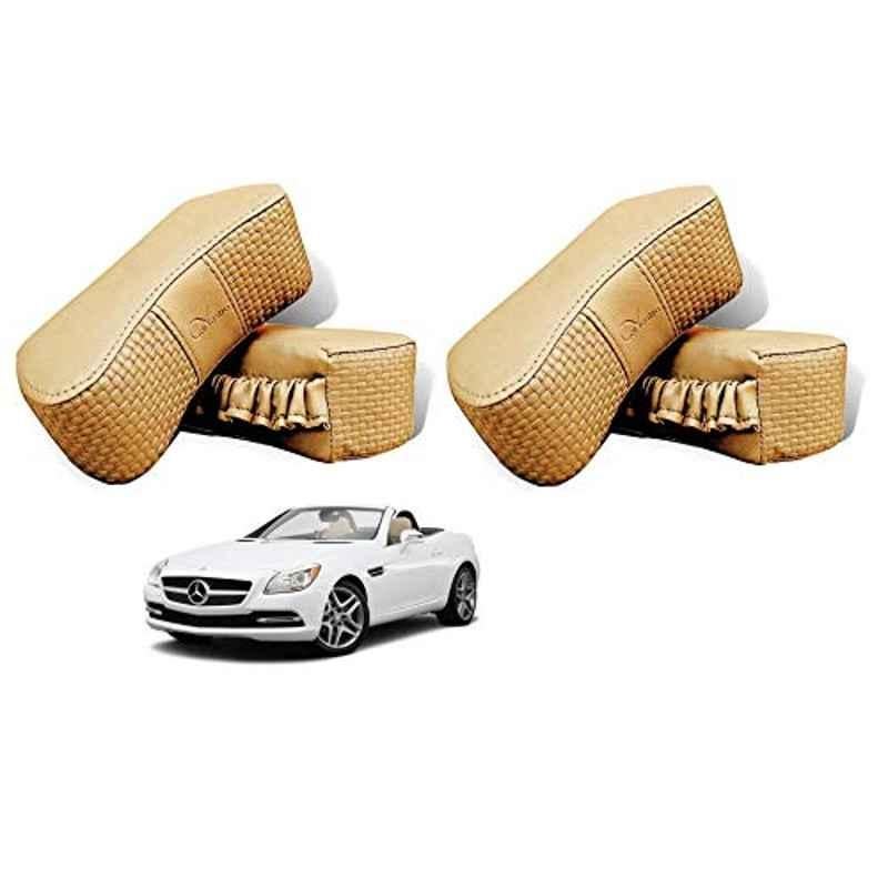 Kozdiko 4 Pcs CV Designer Beige Leatherite Neck Rest Car Cushion Pillow Set for Mercedes Benz SLK-Class