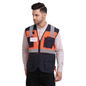 Club Twenty One Workwear Safex Ultra Polyester & Mesh Orange & Navy Blue Reflective Safety Vest, 1007, Size: M