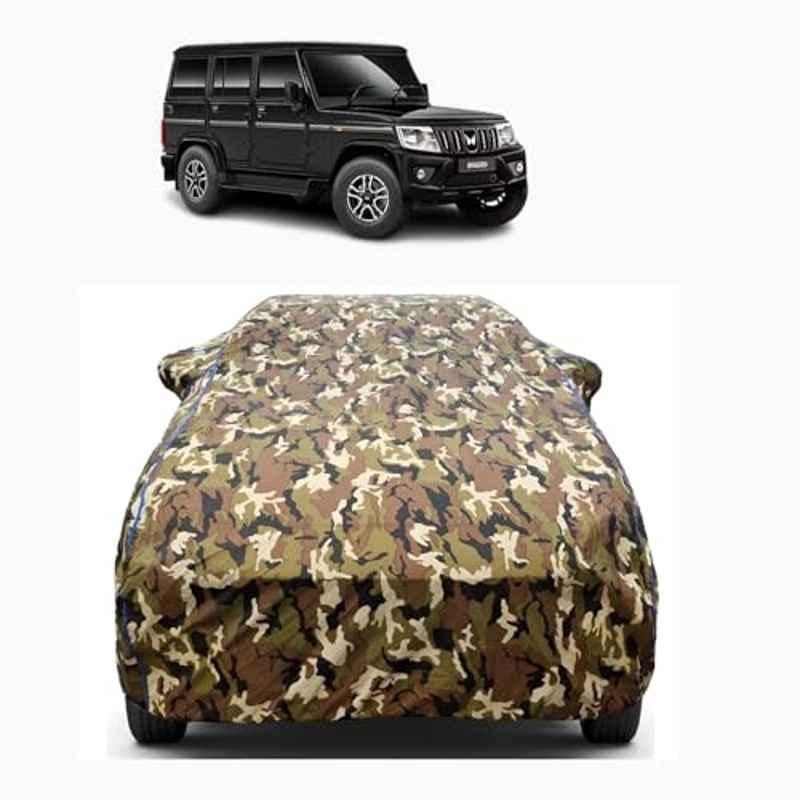 Aarex Auto Polyester Jungle 100% Waterproof Car Body Cover with Mirror Pocket, Soft Cotton Triple Stitched & Custom Fit for Mahindra Bolero