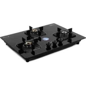Padmini 3 Burner Stainless Steel Black Automatic Ignition Glass Top Gas Stove, Gas Hob CS-304 GL IB HF