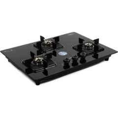 Padmini 3 Burner Stainless Steel Black Automatic Ignition Glass Top Gas Stove, Gas Hob CS-304 GL IB HF
