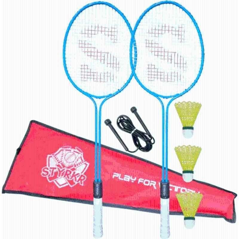 STYRKR Alloy Steel Blue Badminton Racquet Set of 2 Steel Frame with Shuttlecocks 3 &Skipping Rope Badminton Kit