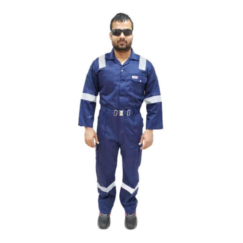 Taha Cotton Twill Navy Full Sleeves Reflective Coverall, Size: 3XL