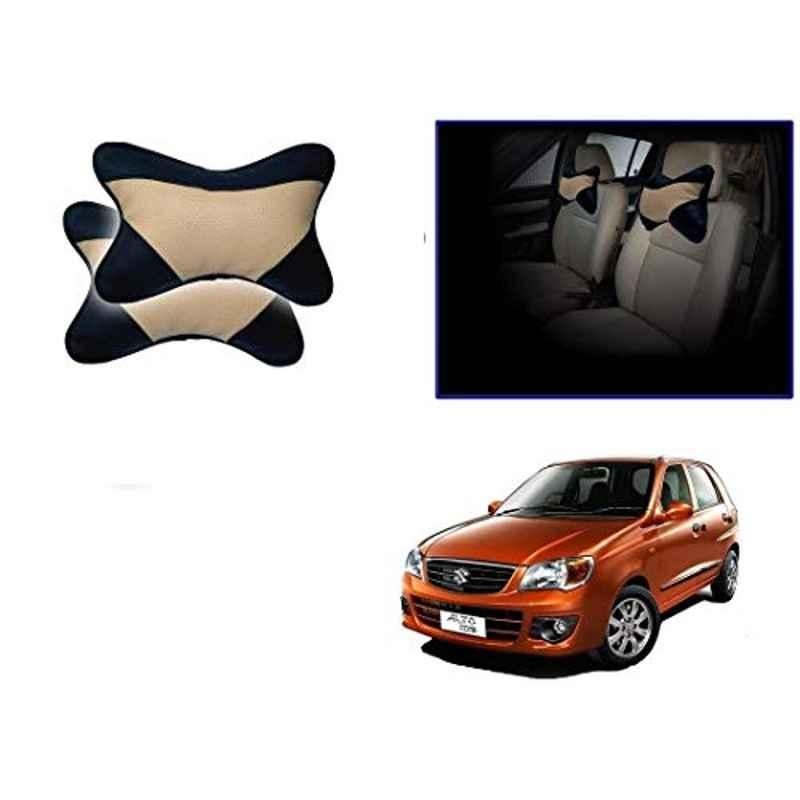Kozdiko 2 Pcs Beige & Black Car Neck Rest Cushion Pillow Set for Maruti Suzuki Alto K10