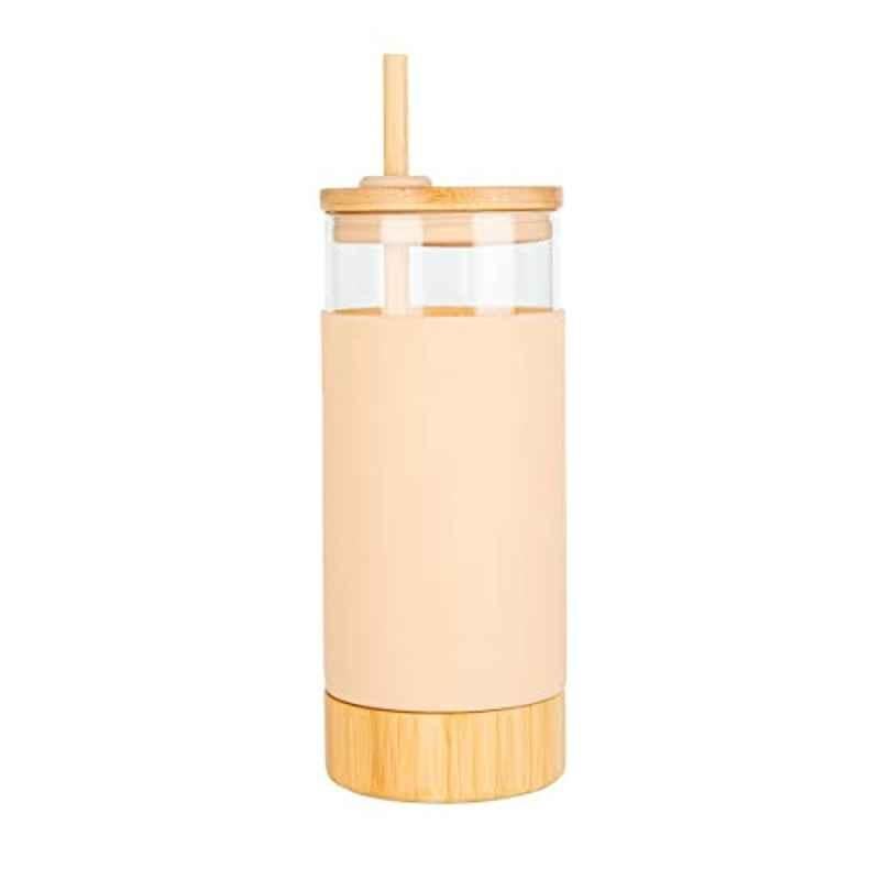 Homesmiths 650ml Bamboo, Glass & Silicone Nude Little Storage Drinking Cup With Straw