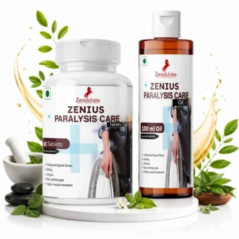 Zenius India 60 Pcs Tablet & 100ml Oil Paralysis Care kit with Amla, Konch, Baheda, Harar, Badam Oil & Elaichi for Improves Nerve Function & Supports Muscle Strength