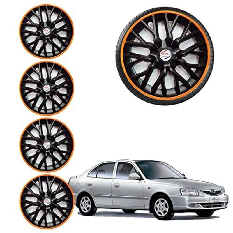 Auto Pearl 4 Pcs 14 inch ABS Black & Orange Car Wheel Cover Set for Hyundai Accent Phoenix