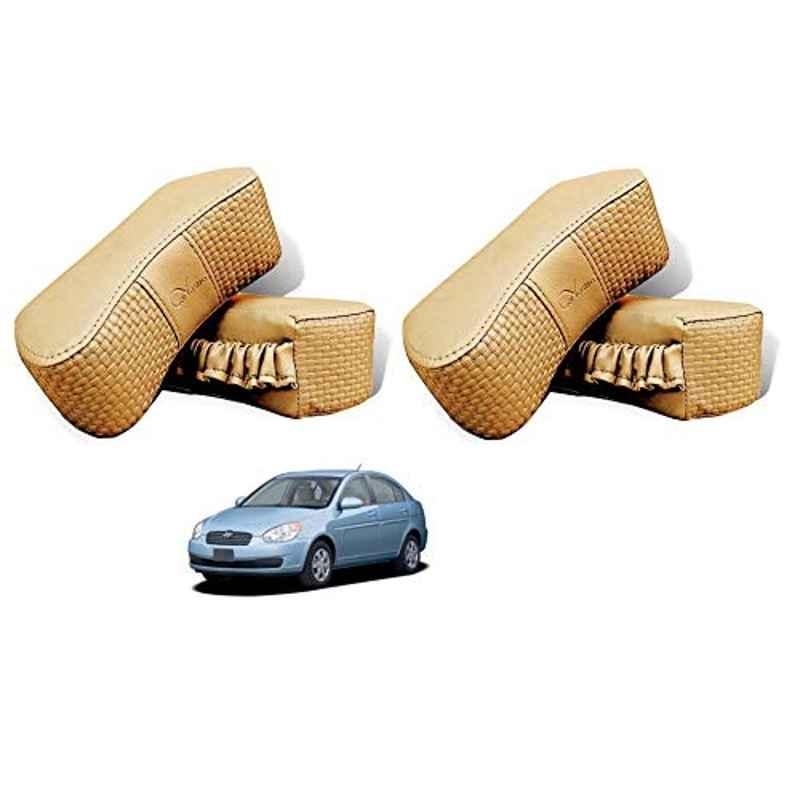 Kozdiko 4 Pcs CV Designer Beige Leatherite Neck Rest Car Cushion Pillow Set for Hyundai Old Verna