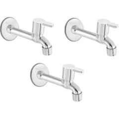 Senkiddpro Stainless Steel Chrome Finish Wall Mounted Long Body Tap (Pack of 3)