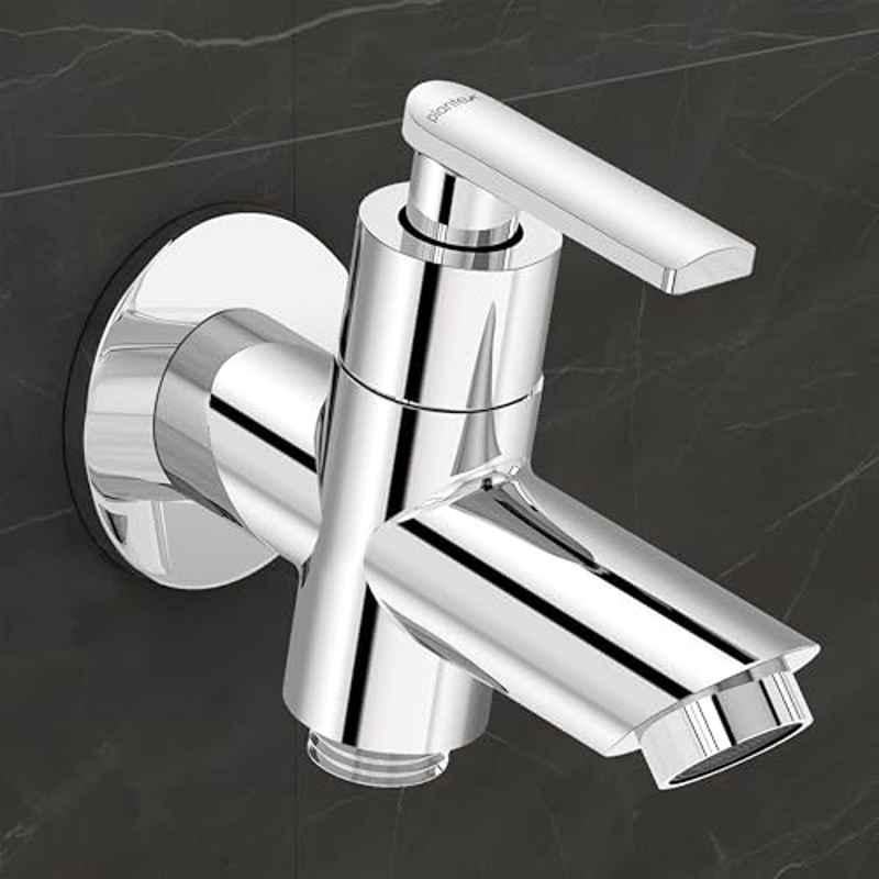 Plantex Pure Brass 2-in-1 Tap for Washing Machine with Water Saving Technology Tap/Quarter Turn Water Tap with Brass Wall Flange & Teflon Tape-7 Year Warranty (BAL-507-Chrome)