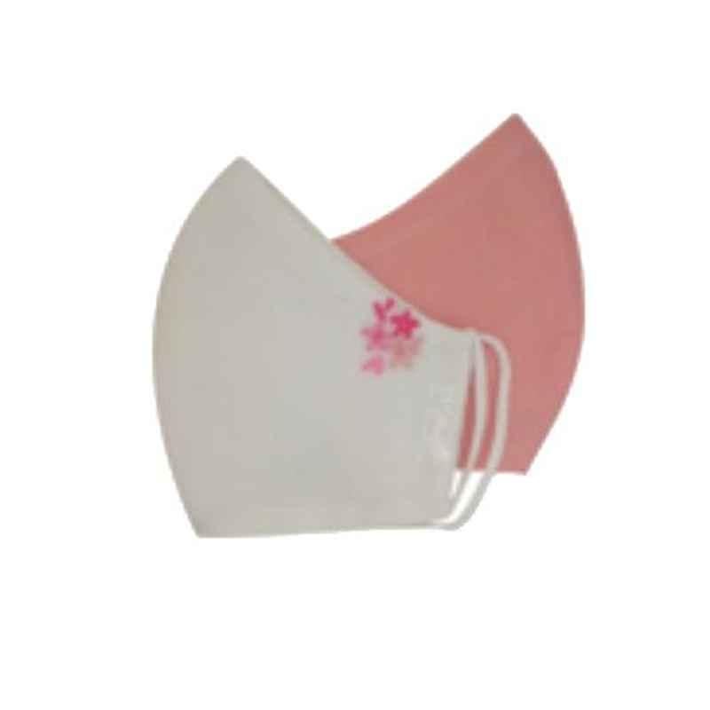 Ivillage 2 Pcs Large Cotton Off White & Pink Organic 3 Layer Face Mask Set, Mask07L_Set1 (Pack of 100)