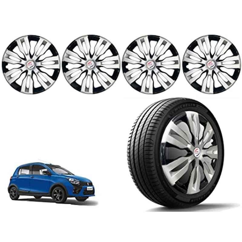 Auto Pearl 4 Pcs 14 inch Polypropylene Silver & Black Press Type Car Wheel Cover Set with Retention Ring for Maruti Suzuki Celerio X 2017, 14WC_DzireT2_DC_CelerioX_2017