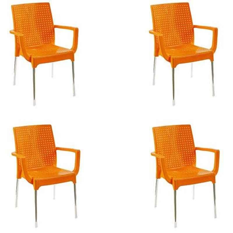 Italica Polypropylene Orange Plasteel Arm Chair, 1215-4 (Pack of 4)