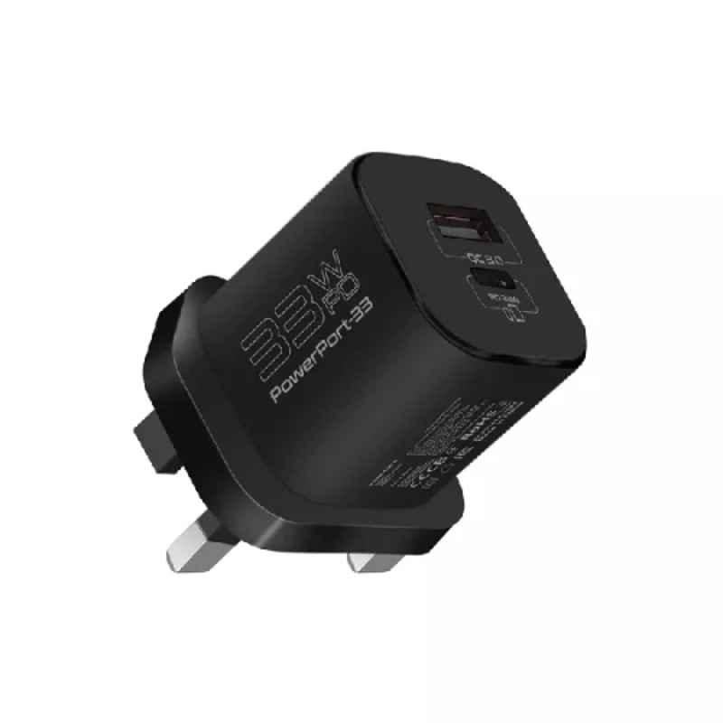 Promate PowerPort-33 33W Black GaNFast Power Delivery Charging Adapter