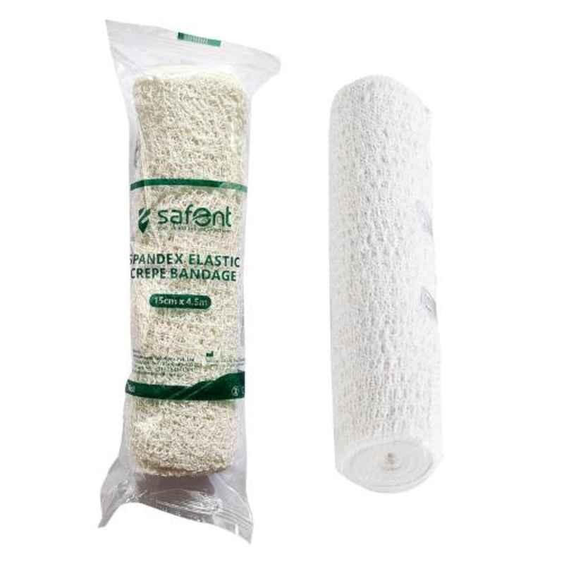 Safent Spandex 6 inch 15cmx4.5m Natural White Elastic Crepe Bandages, SAFE0052 (Pack of 4)