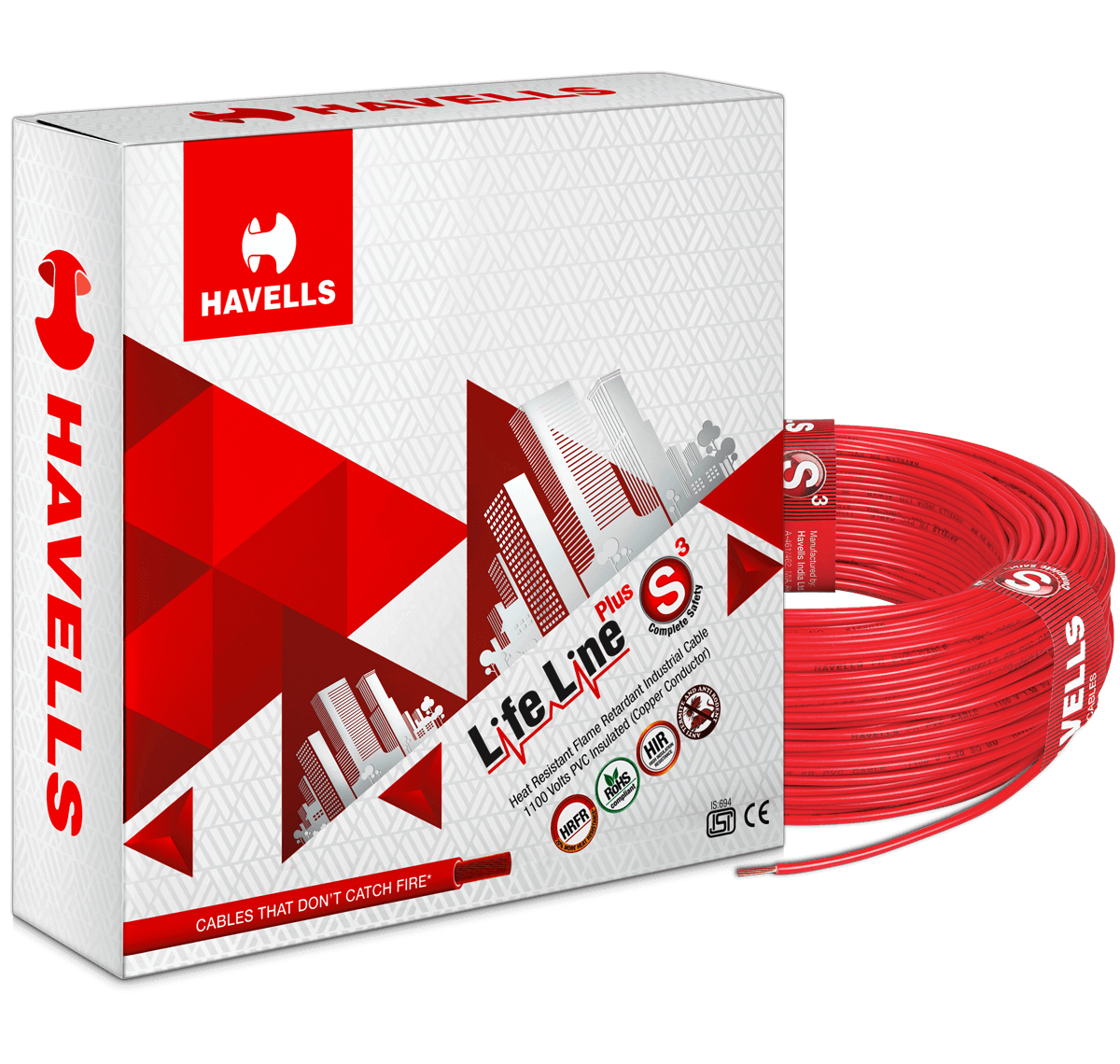 Buy Havells 2 5 Sqmm Red Life Line Plus Single Core Hrfr Pvc Insulated Flexible Cables Whffdnra12x5 Length 90 M Online At Price 3049