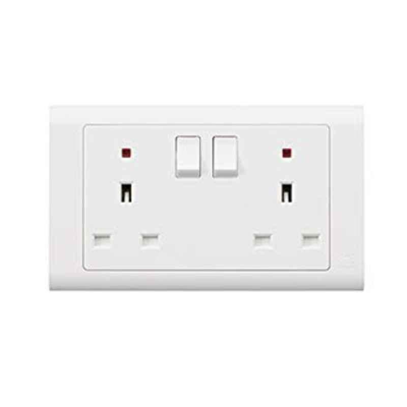 MK Electric 13A 2 Gang 1 Pole Switch Socket with Neon, MV2647WHI