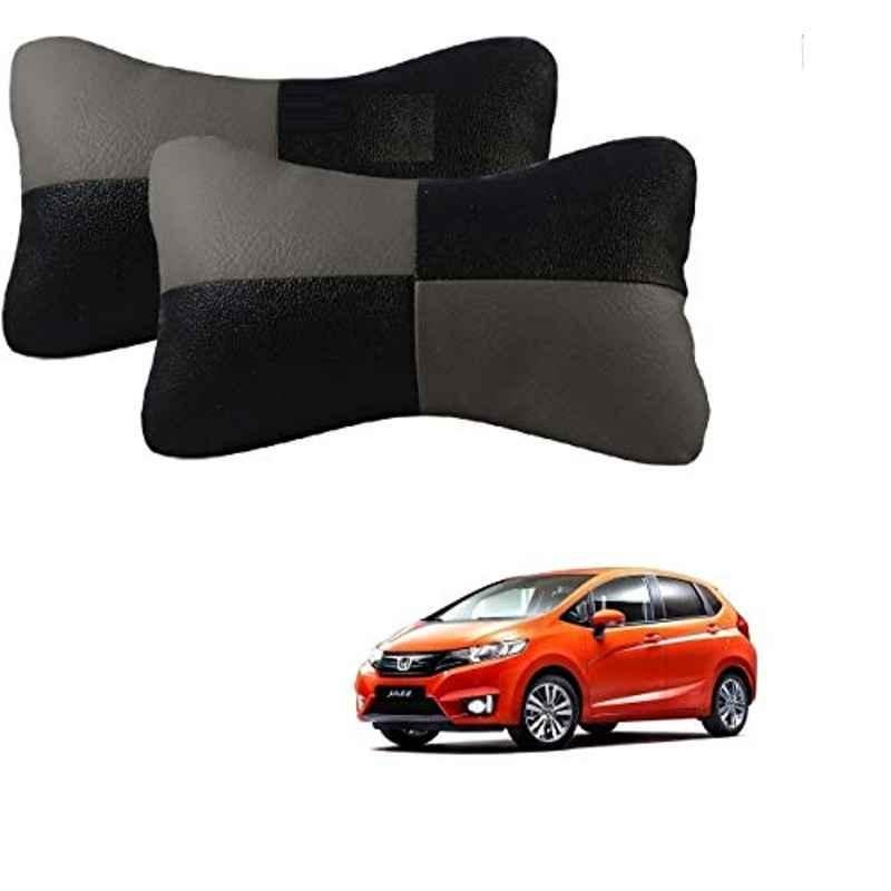 Kozdiko 2 Pcs Leather Grey & Black Neck Rest Car Cushion Pillow Set for Honda Jazz