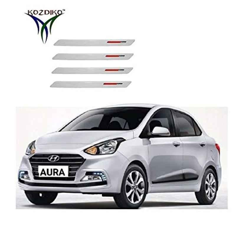 Kozdiko 4 Pcs White & Red Designer Car Bumper Protector Set for Hyundai Aura, KOZ-27491