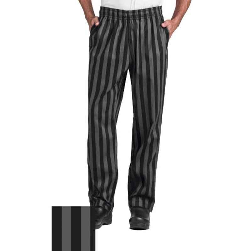 Superb Uniforms Polyester & Cotton Black Chef Trousers with Striped Hip Patched Pocket, SUW/BGrystp/CP020, Size: 42 inch