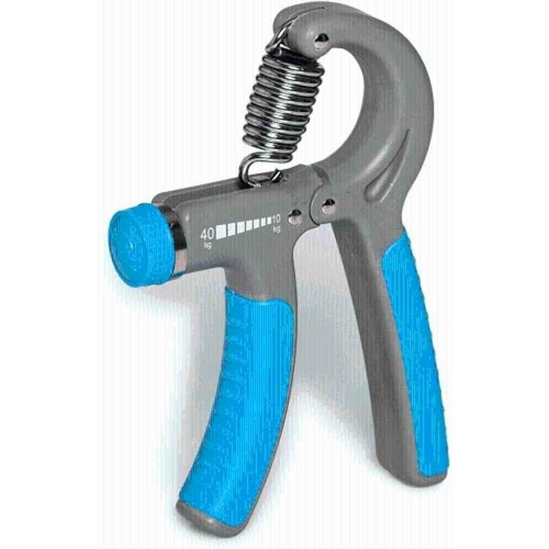 QUIT-X 8.3cm Grey & Blue Ergonomic Handle Hand Fitness Grip with Adjustable Resistance