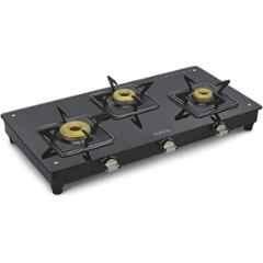 Padmini 3 Burner Stainless Steel Black Automatic Ignition Glass Top Gas Stove, 3BR CS-3 GT Elite Auto