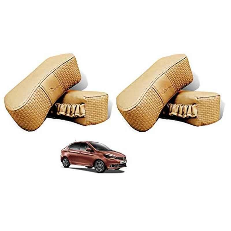 Kozdiko 4 Pcs CV Designer Beige Leatherite Neck Rest Car Cushion Pillow Set for Tata Tigor